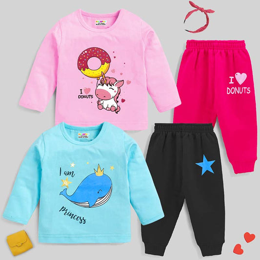 KUCHIPOO Baby Girls T-Shirts and Pyjamas Set