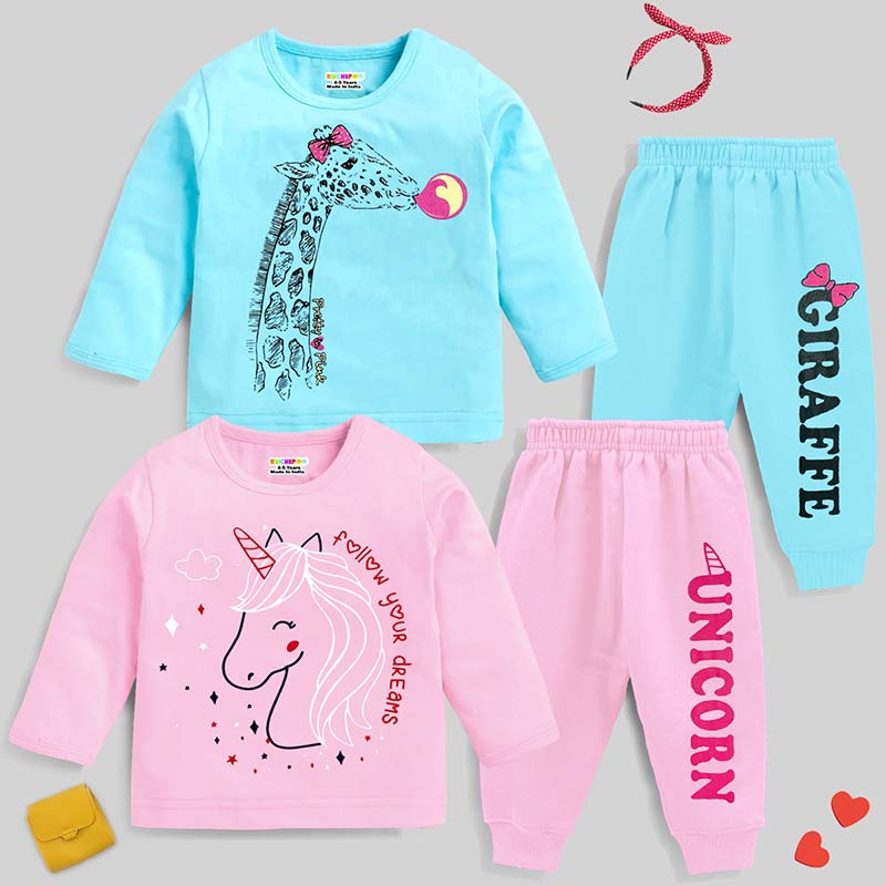 KUCHIPOO Baby Girls T-Shirts and Pyjamas Set