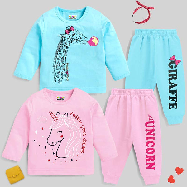 KUCHIPOO Baby Girls T-Shirts and Pyjamas Set