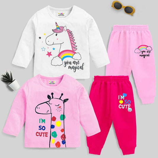 KUCHIPOO Baby Girls  T-Shirts and Pyjamas Set