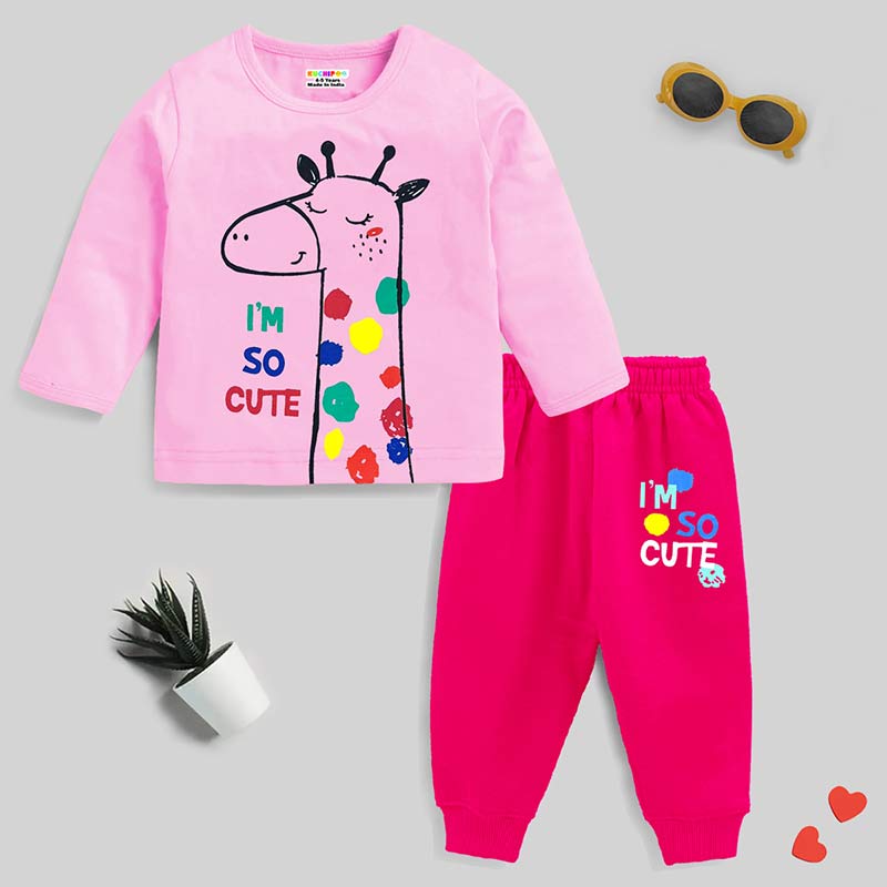 KUCHIPOO Baby Girls  T-Shirts and Pyjamas Set