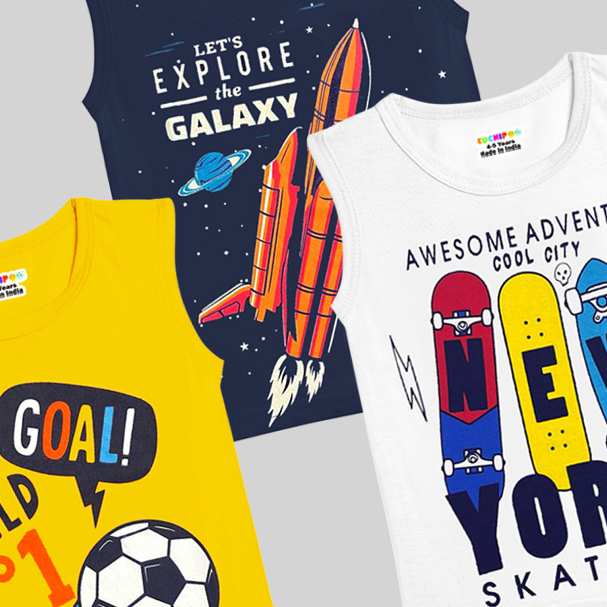 KUCHIPOO Boys Sleeves less T-Shirts