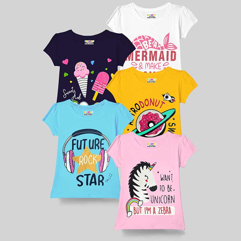 KUCHIPOO Girls Half Sleeves T-Shirts
