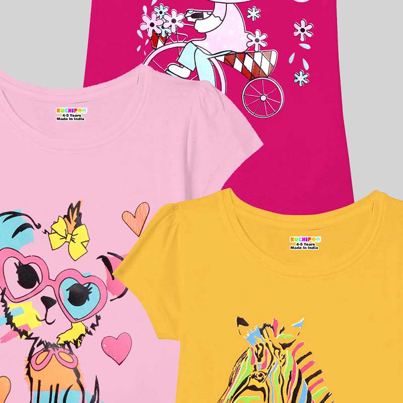 KUCHIPOO Girls Half Sleeves T-Shirts
