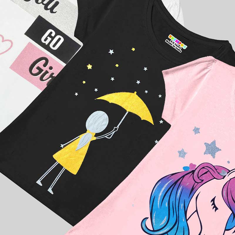 KUCHIPOO Girls Half Sleeves T-Shirts